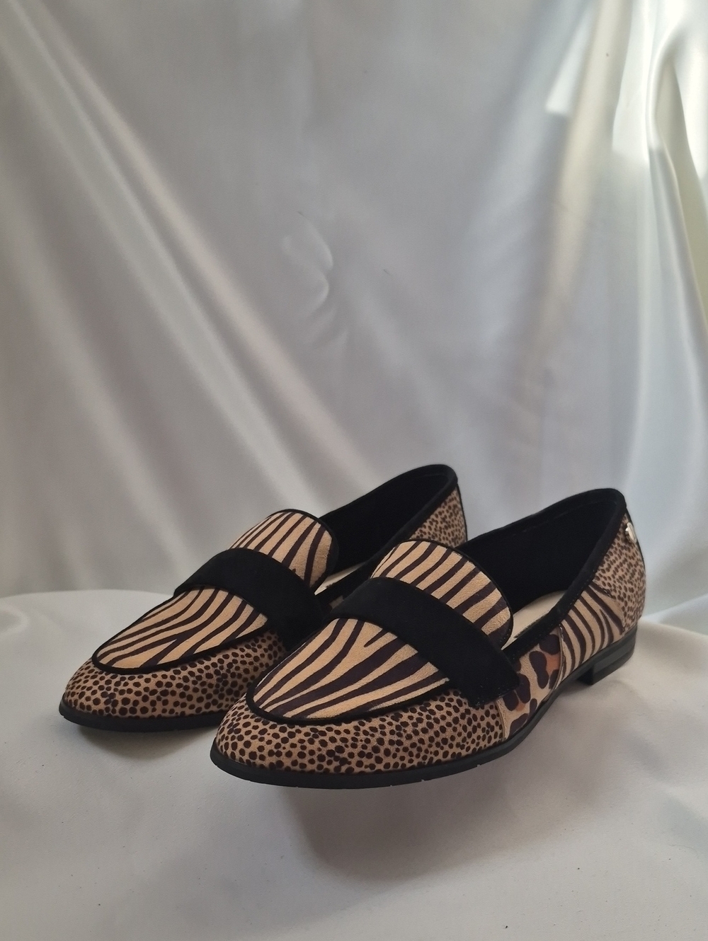 Isaac Mizrahi Leopard & Zebra Print Loafers in Black and Tan